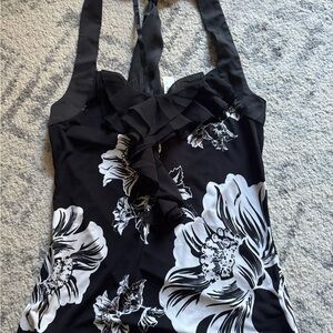 White House Black Market Black and White Floral Halter Top